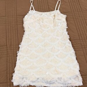 Ivory Sequin Spaghetti Strap Mini Dress